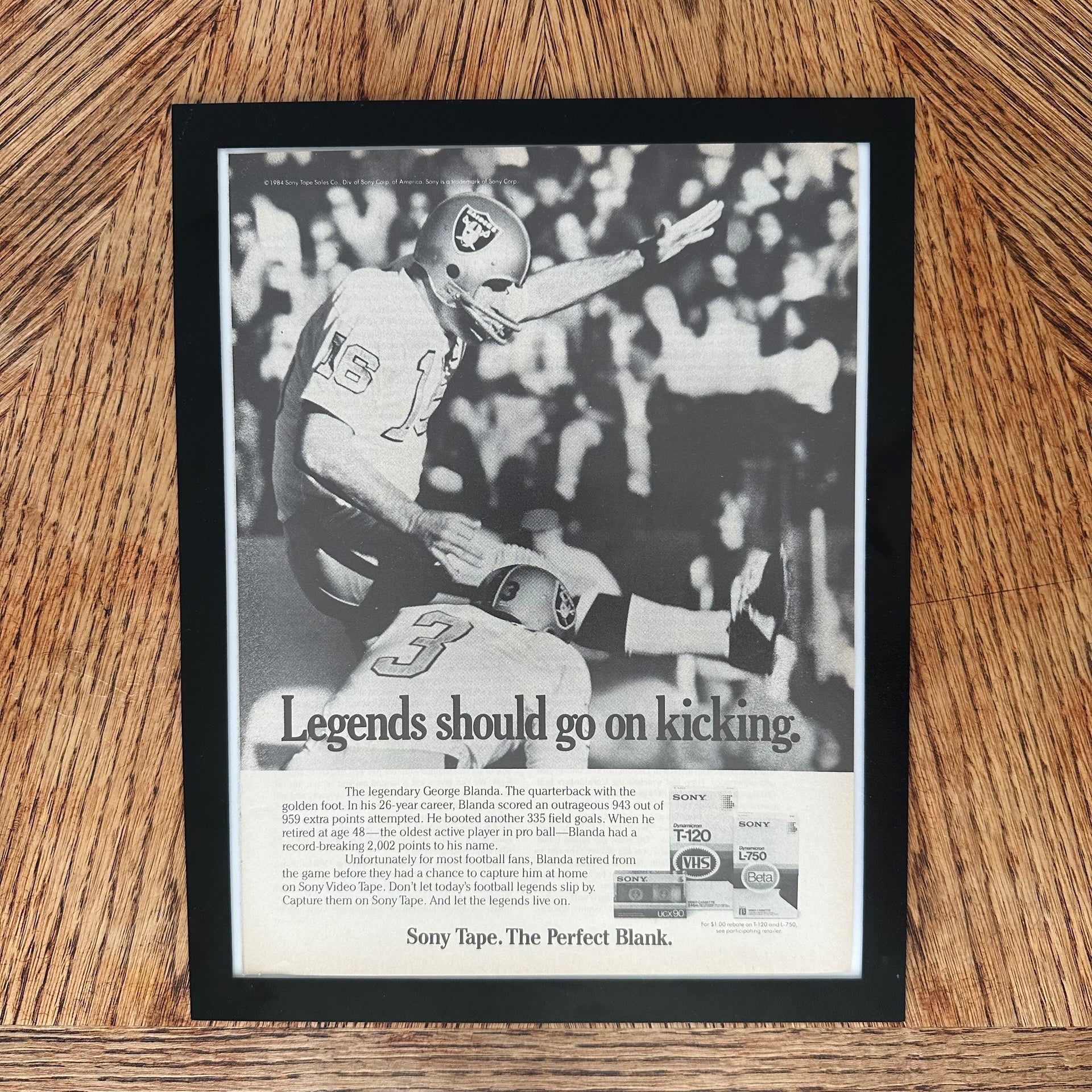 Sony Tape George Blanda Legends Should Go On Kicking Framed Vintage Magazine Ad