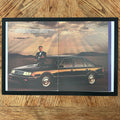 Framed vintage Chrysler LeBaron double page magazine ad with Ricardo Montalban