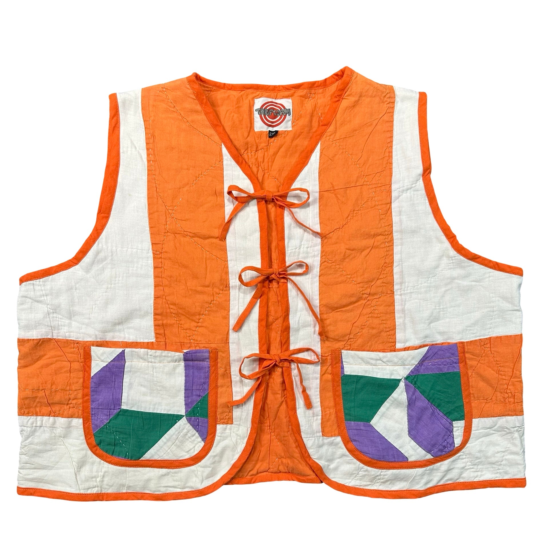 Marigold Card Trick quilted vest rework, size 2XL, front