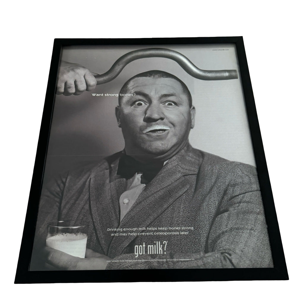 Vintage Curly Howard Three Stooges got milk Ad 10x12 Framed Magazine Print