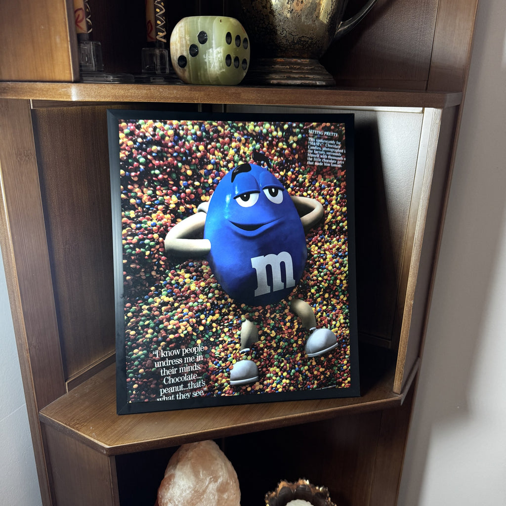Vintage M&M's Blue Character Candy Ad 10x12 Framed Magazine Print