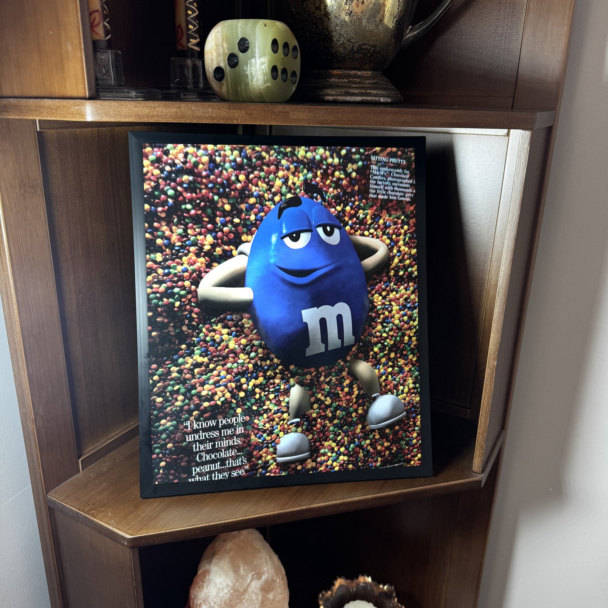 Vintage M&M's Blue Character Candy Ad 10x12 Framed Magazine Print