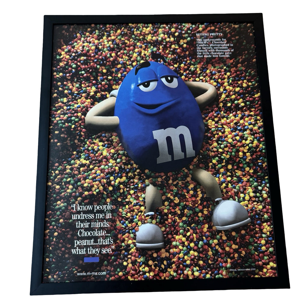 Vintage M&M's Blue Character Candy Ad 10x12 Framed Magazine Print