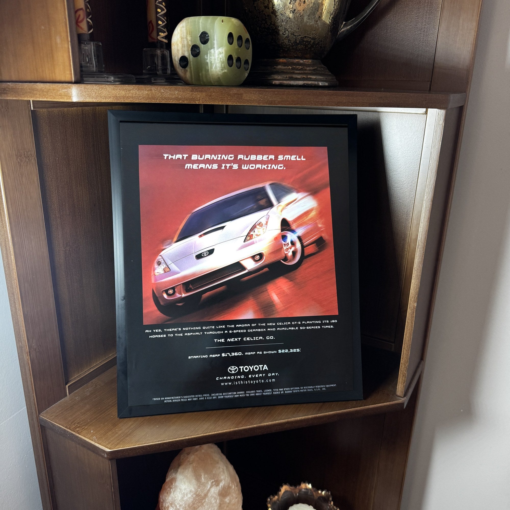 Vintage Toyota Celica Burning Rubber Car Ad 10x12 Framed Magazine Print