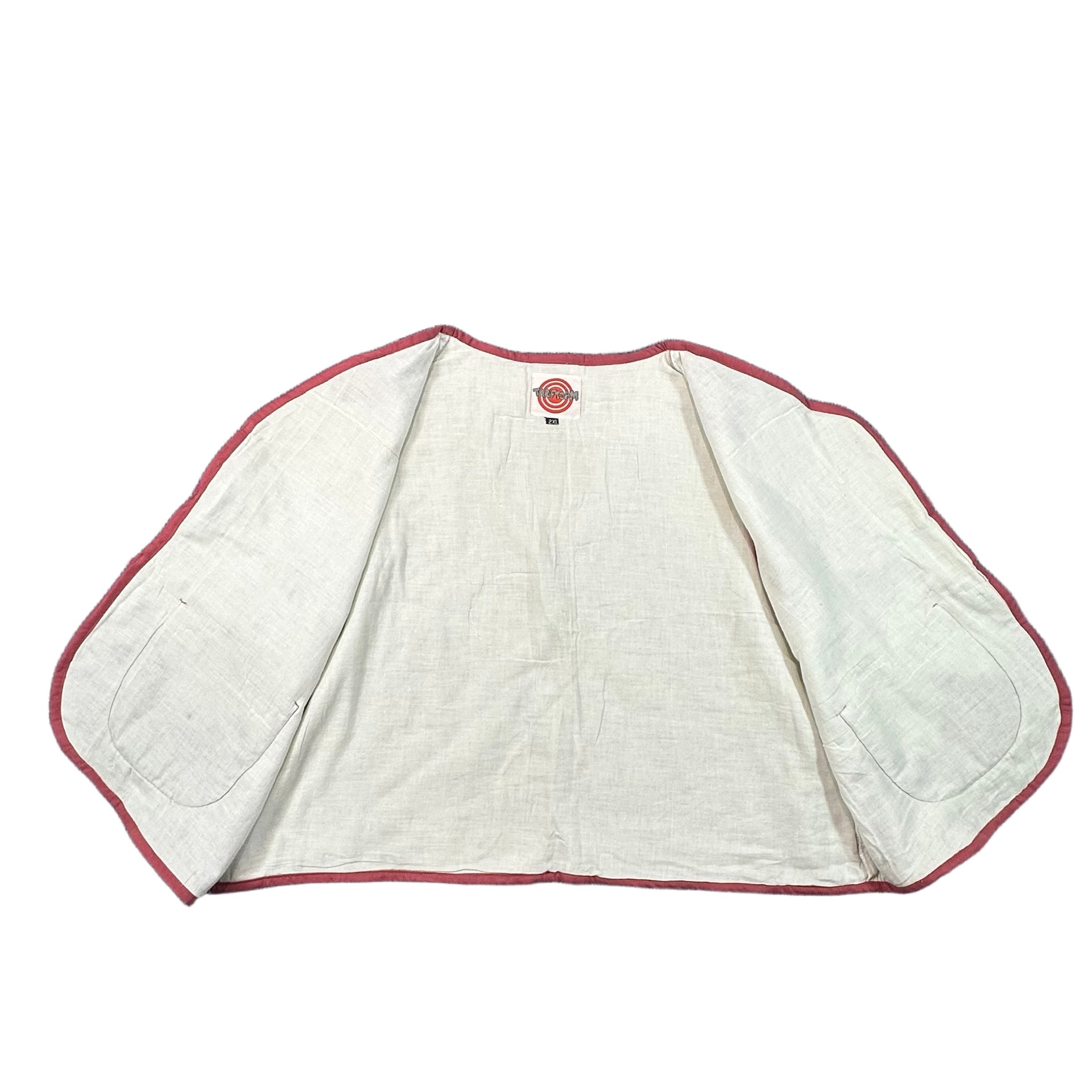 Cream Floral Applique 2XL quilted vest rework, interior lining