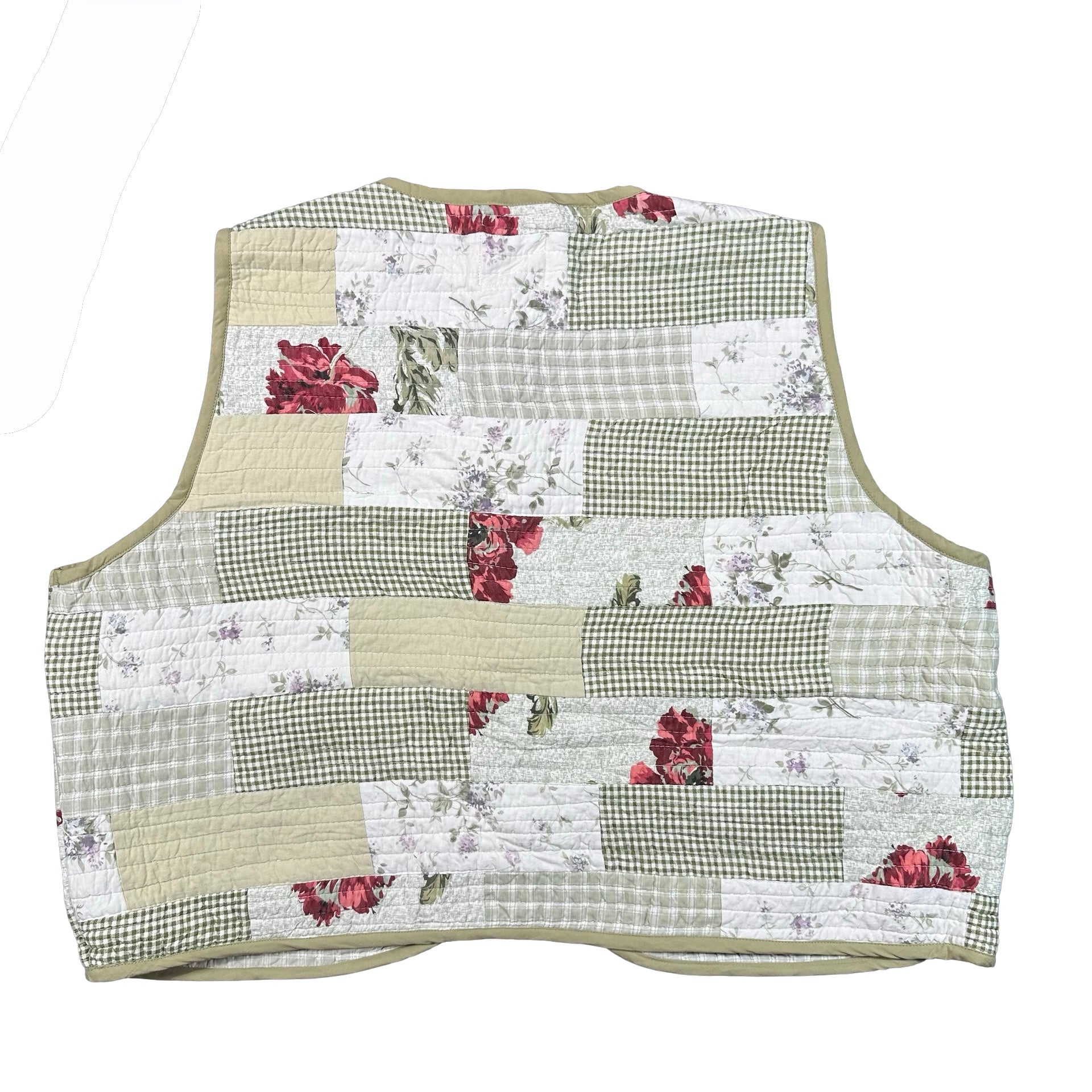 Sage Gingham and Rose 2XL quilted vest rework, back