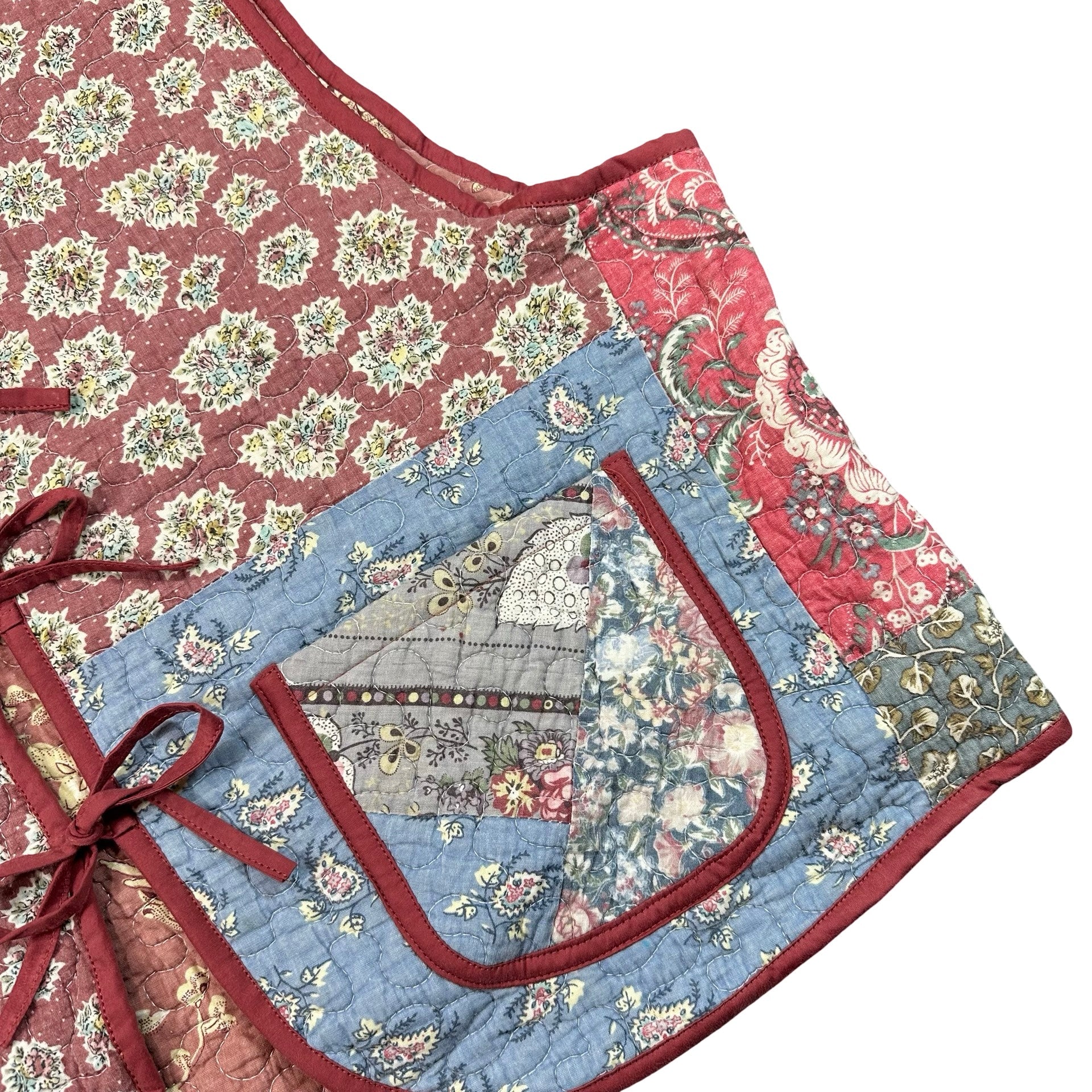 Country Calico 2XL quilted vest rework, front pocket and quilting detail
