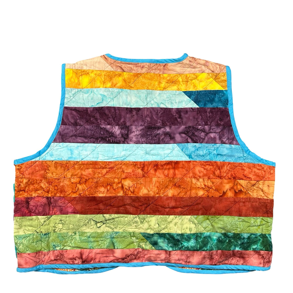 Rainbow Batik Stripe quilted vest rework, back