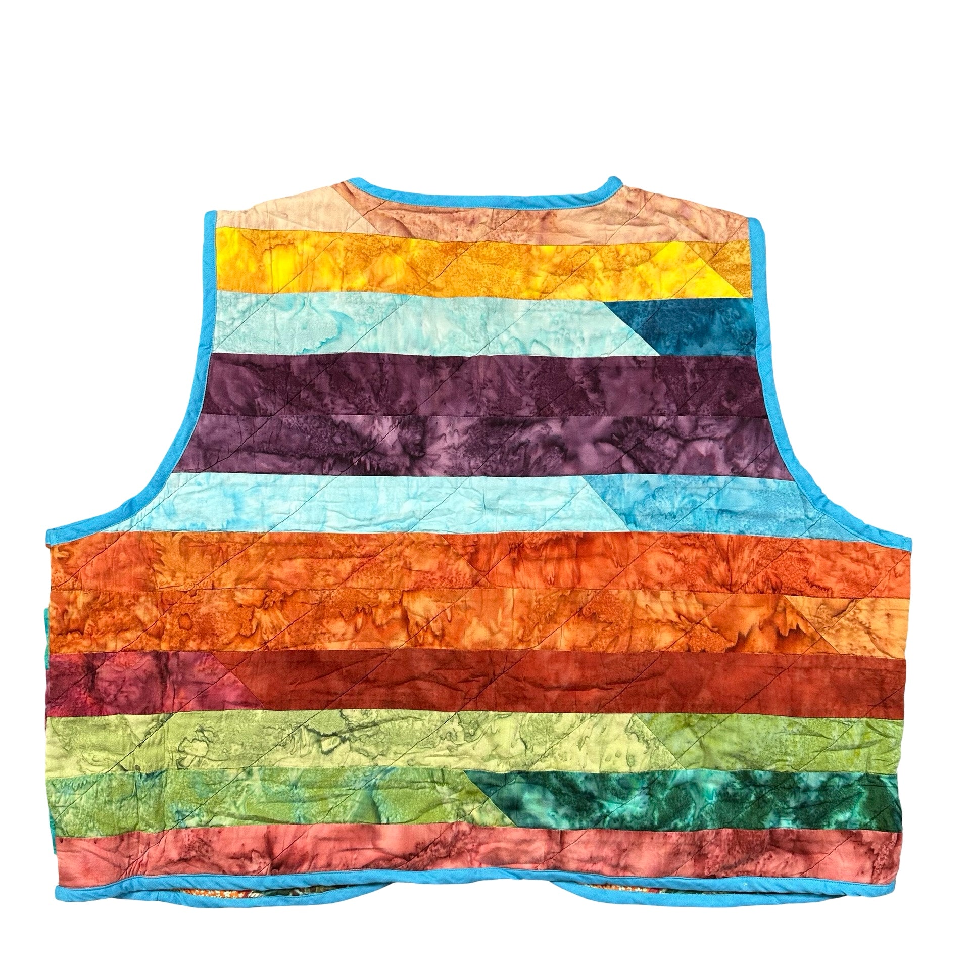 Rainbow Batik Stripe quilted vest rework, back