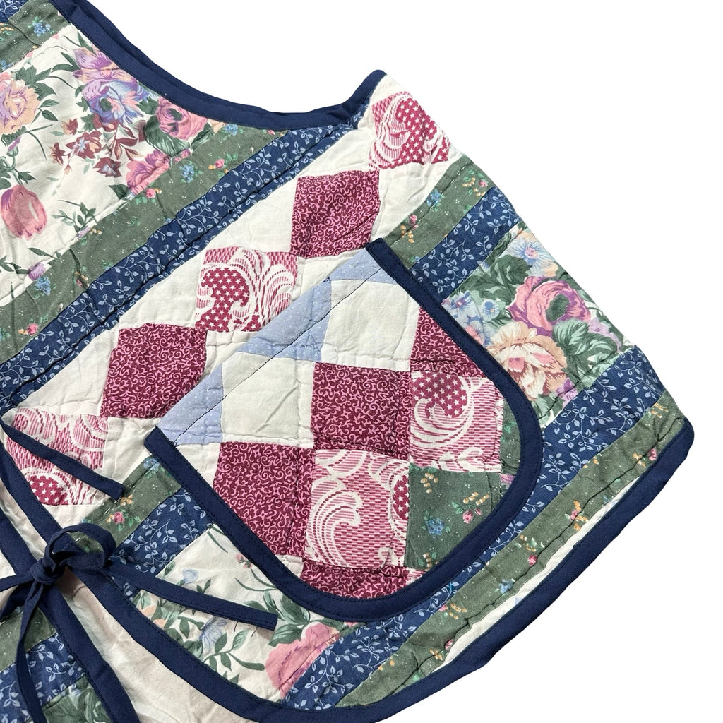 Navy Cottage Floral 2XL quilted vest rework, front pocket and quilting detail