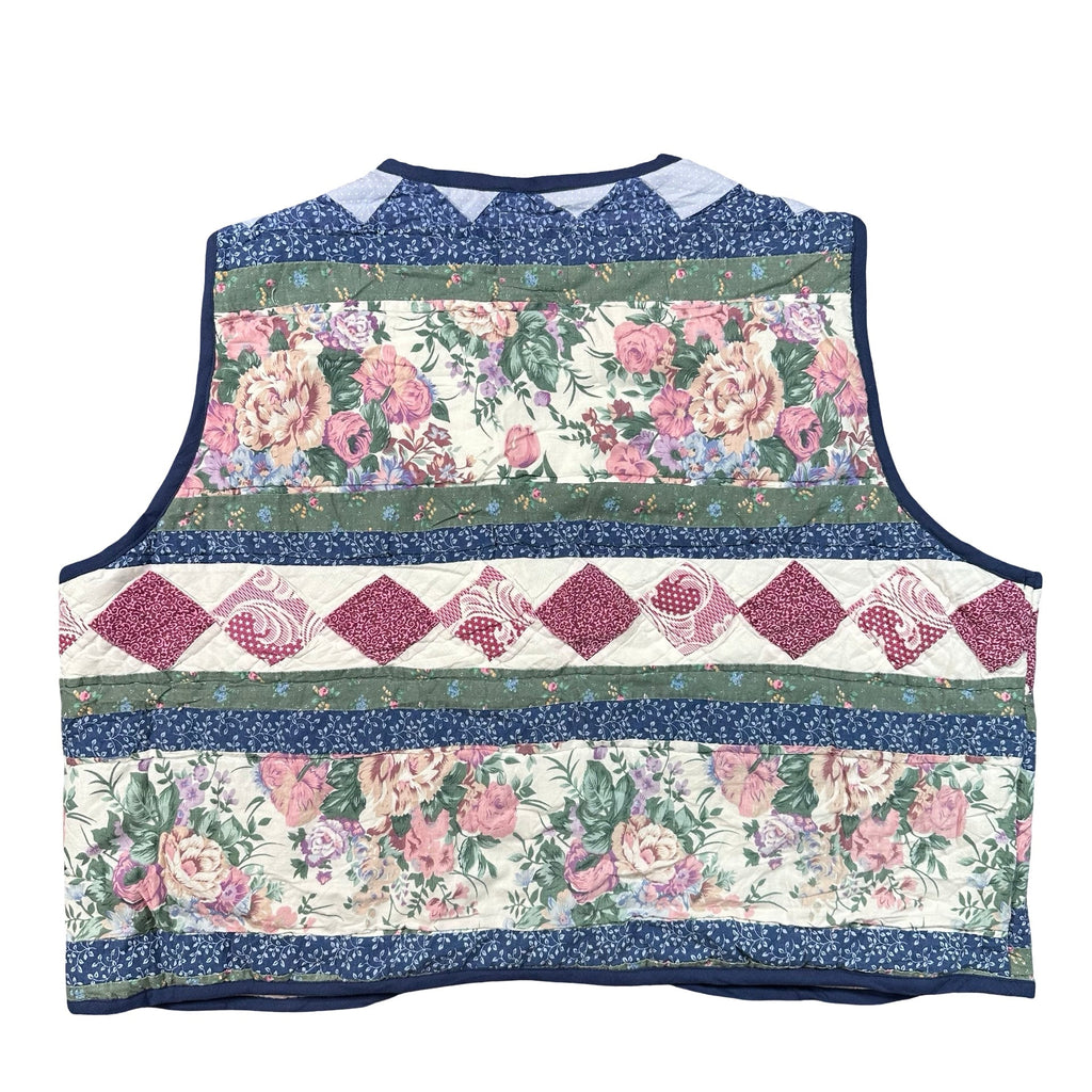 Navy Cottage Floral 2XL quilted vest rework, back
