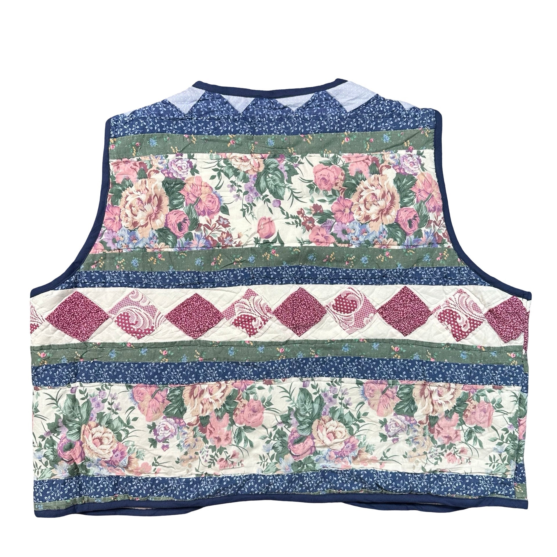 Navy Cottage Floral 2XL quilted vest rework, back