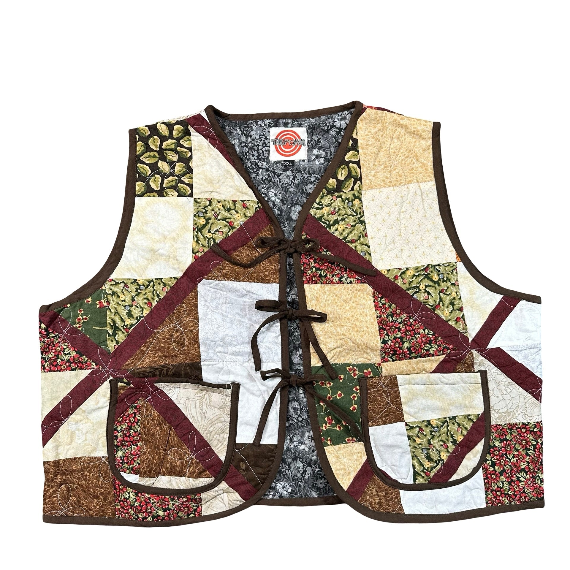 Woodland Patchwork 2XL quilted vest rework, front