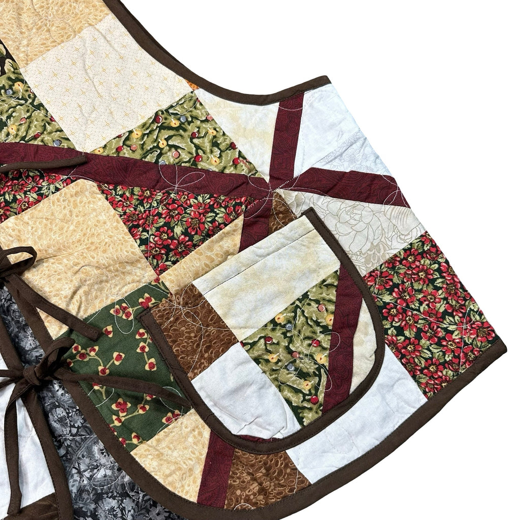 Woodland Patchwork 2XL quilted vest rework, front pocket and quilting detail