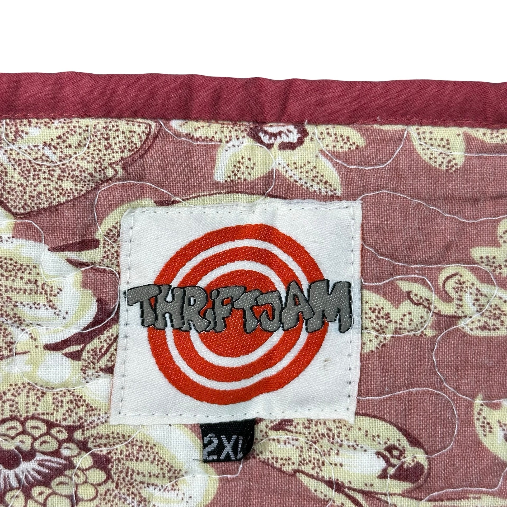 Country Calico 2XL quilted vest rework, ThriftJam brand label size 2XL