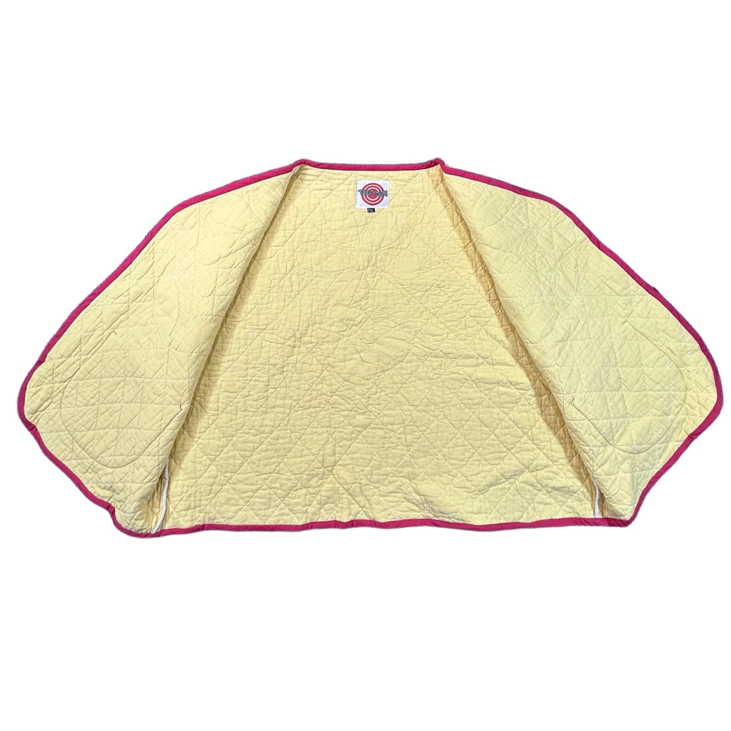 Pink Daisy Applique quilted vest rework, interior buttercup yellow lining