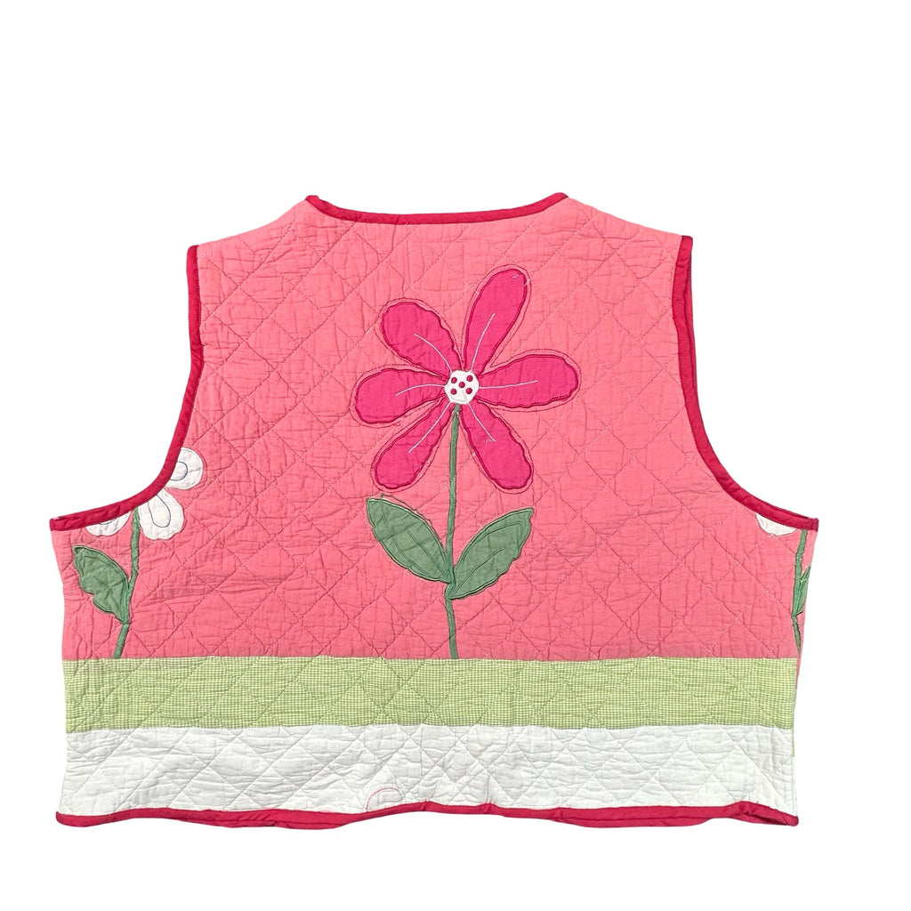 Pink Daisy Applique quilted vest rework, back