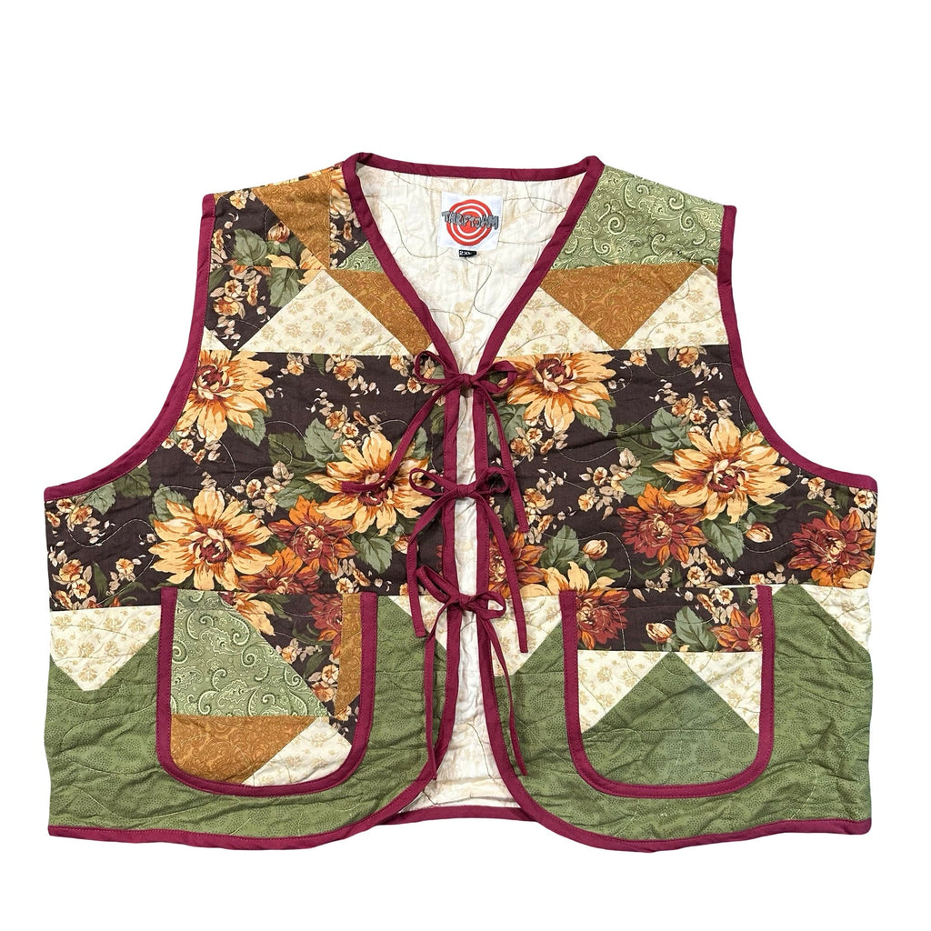 Autumn Sunflower 2XL quilted vest rework, front