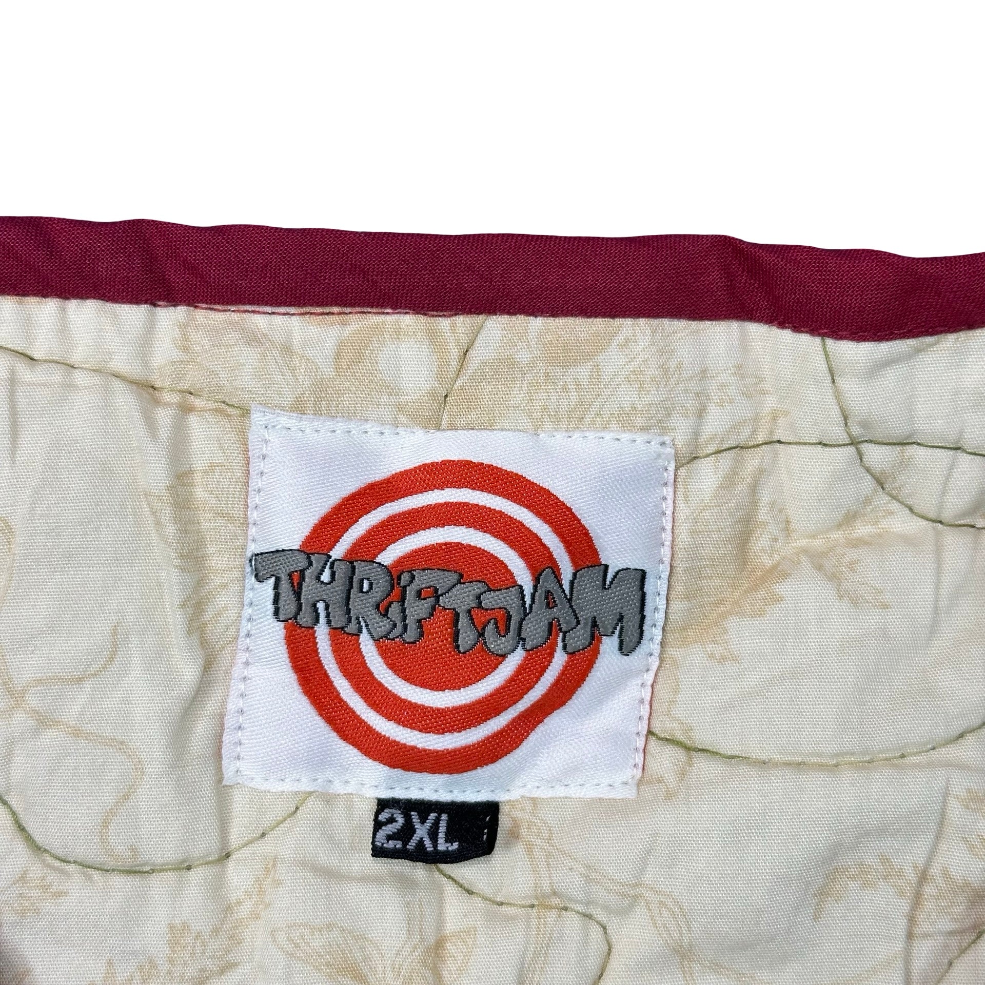 Autumn Sunflower 2XL quilted vest rework, ThriftJam brand label size 2XL