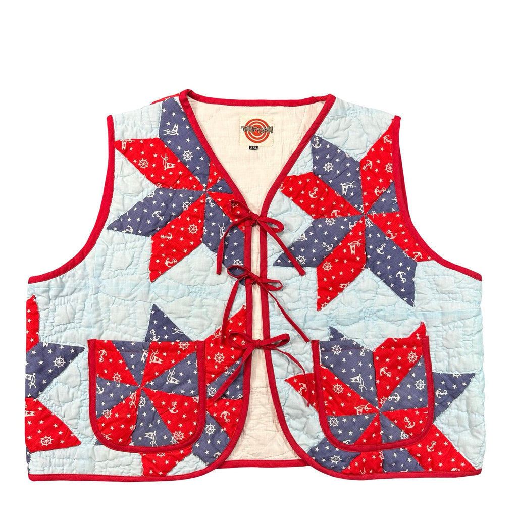 Nautical Star quilted vest rework, size 2XL, front