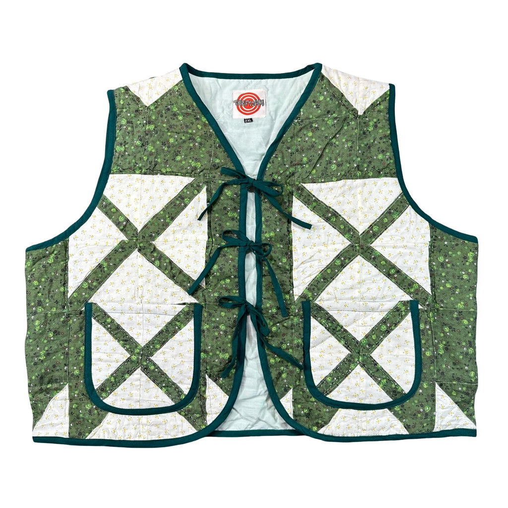 Green Bear Paw 2XL quilted vest rework, front