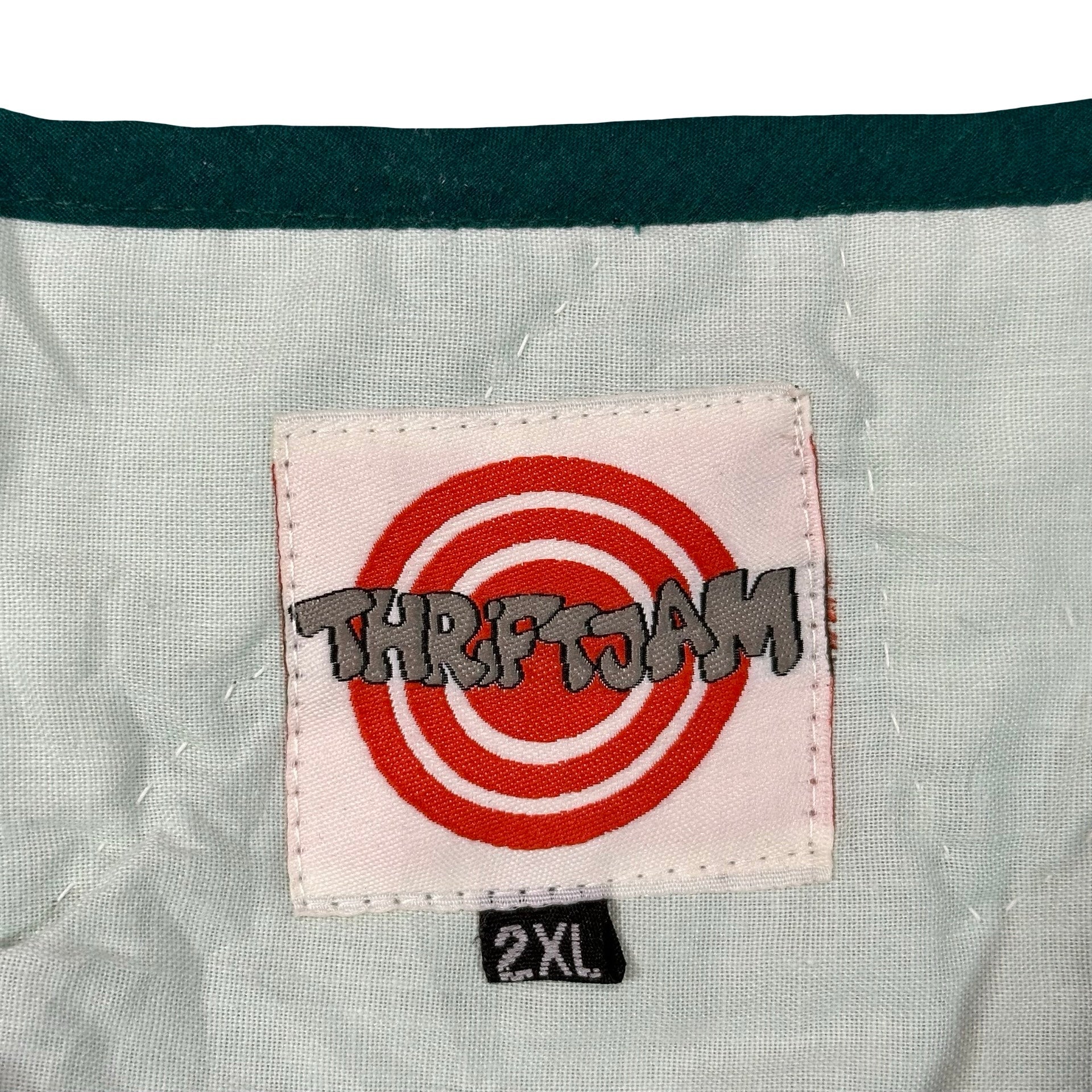 Green Bear Paw 2XL quilted vest rework, ThriftJam brand label size 2XL