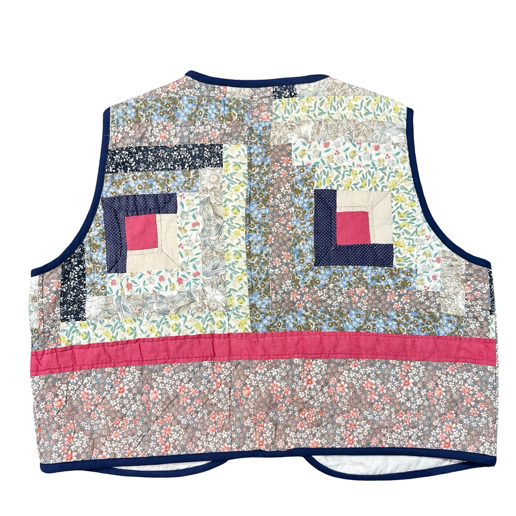 Blue Calico Log Cabin XL quilted vest rework, back