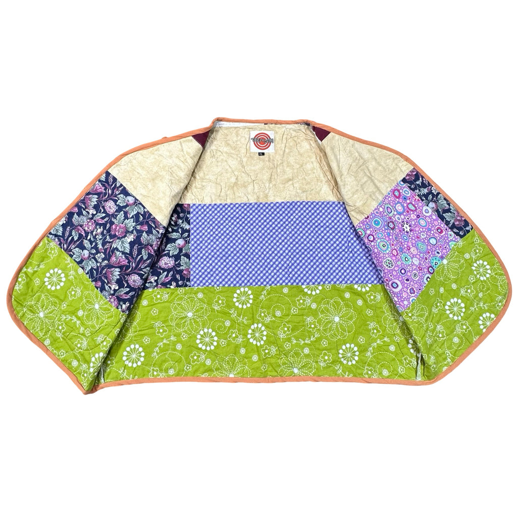 Copper & Cobalt Crazy Quilt XL quilted vest rework, inside lining