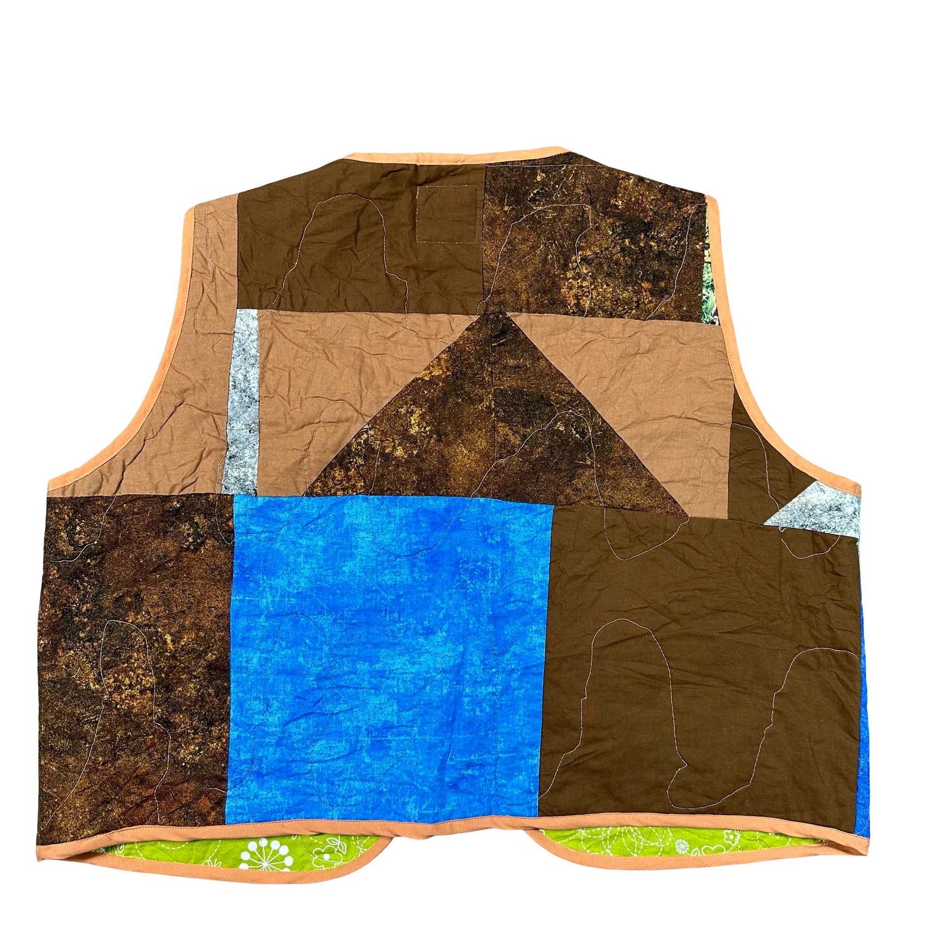Copper & Cobalt Crazy Quilt XL quilted vest rework, back