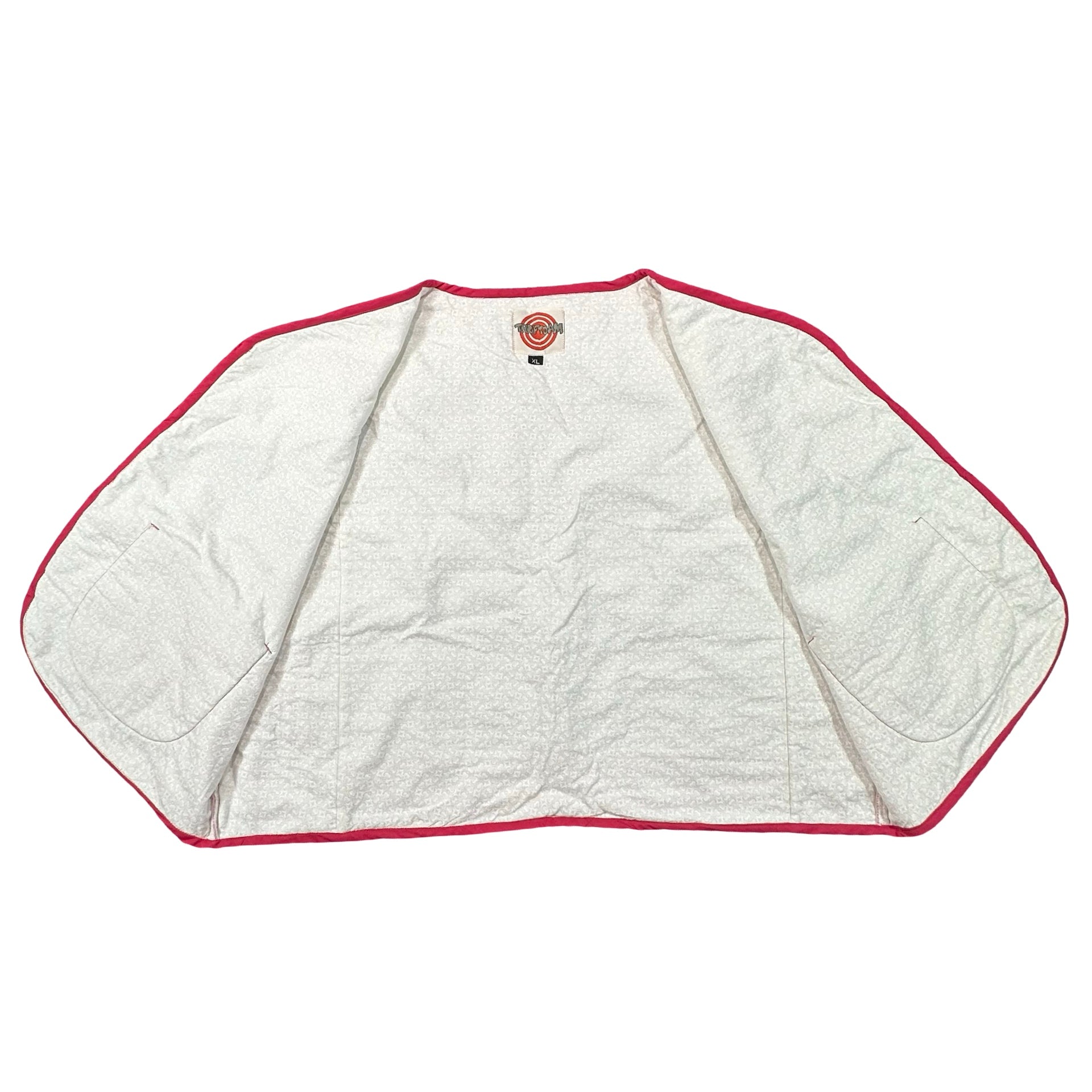 Pink Parasol Embroidery XL quilted vest rework, inside lining