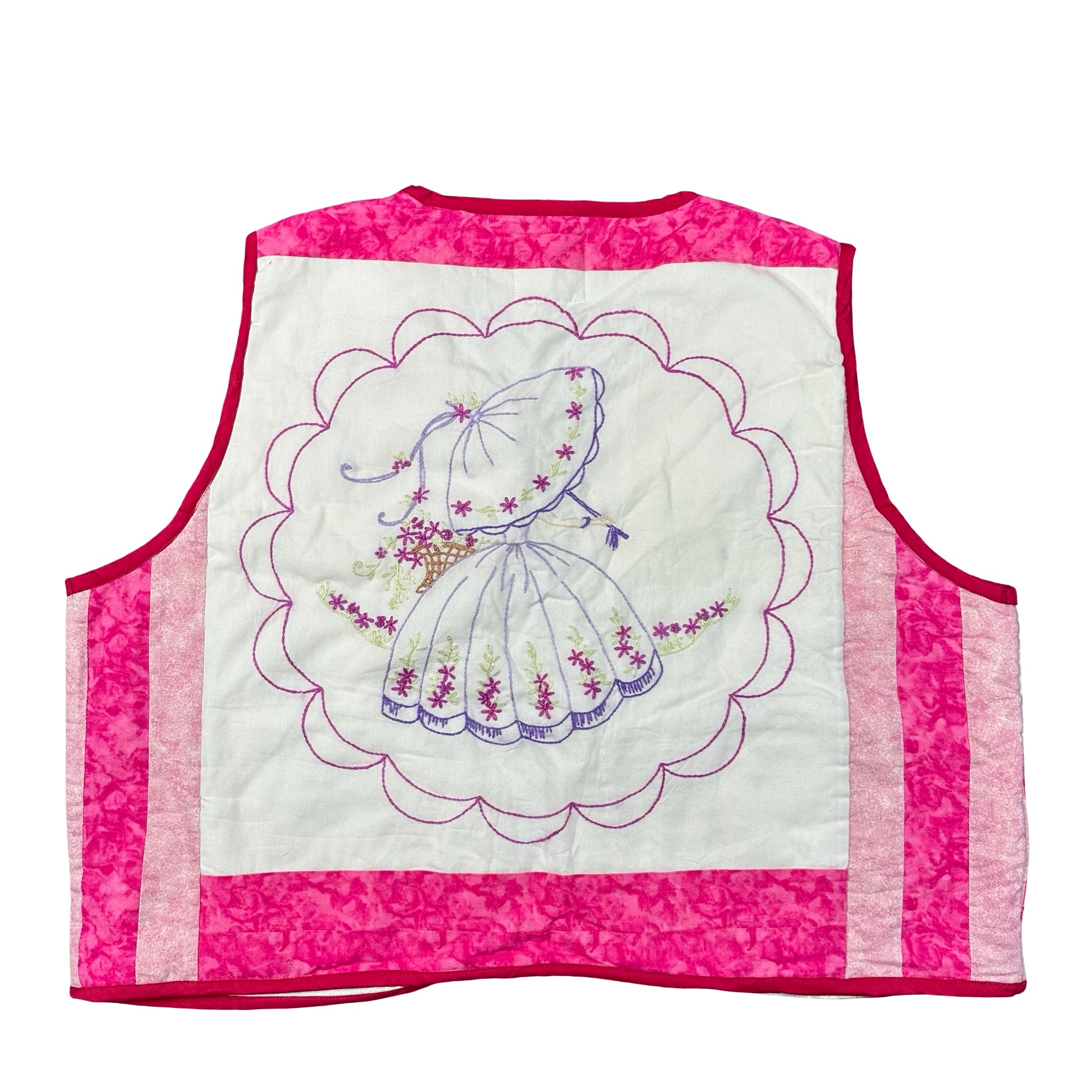 Pink Parasol Embroidery XL quilted vest rework, back