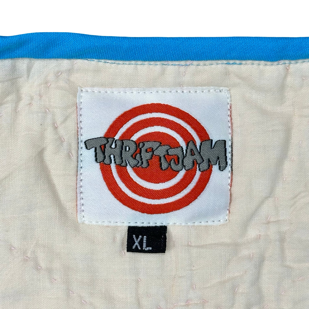 Dresden Fan XL quilted vest rework, ThriftJam size XL label