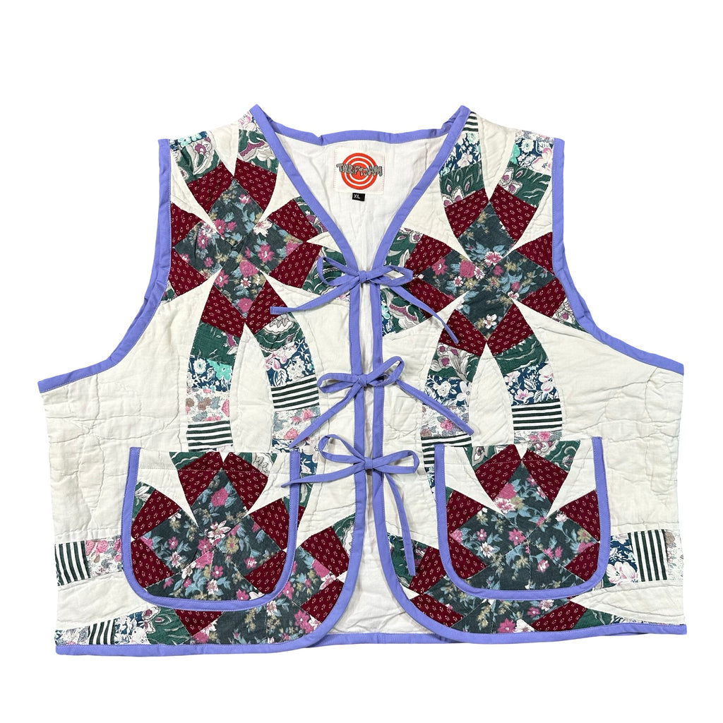 Lilac Wedding Ring XL quilted vest rework, front