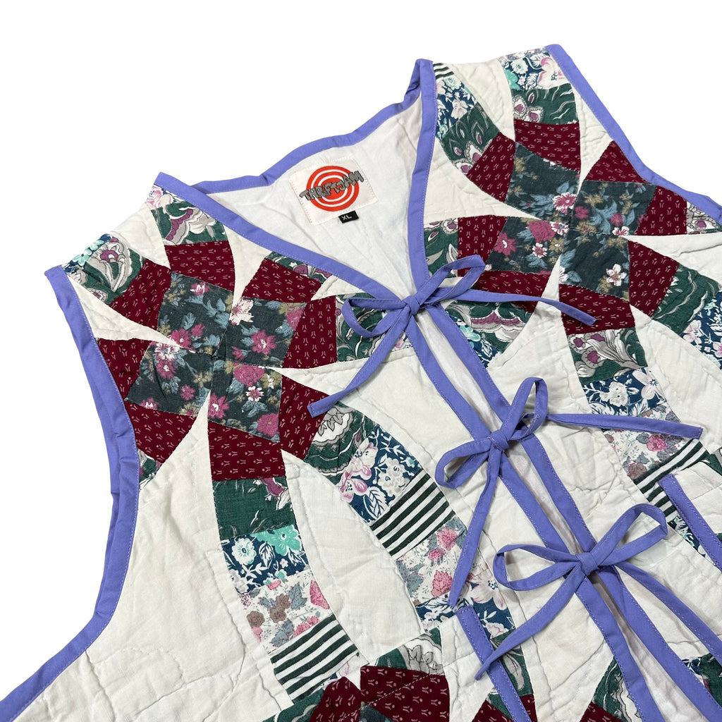 Lilac Wedding Ring XL quilted vest rework, front tie closures
