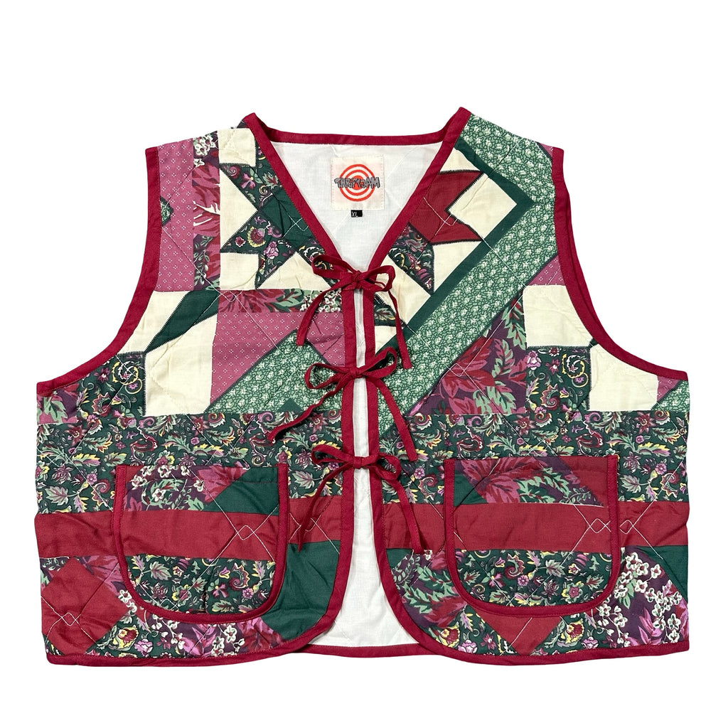 Holly Berry Star XL quilted vest rework, front