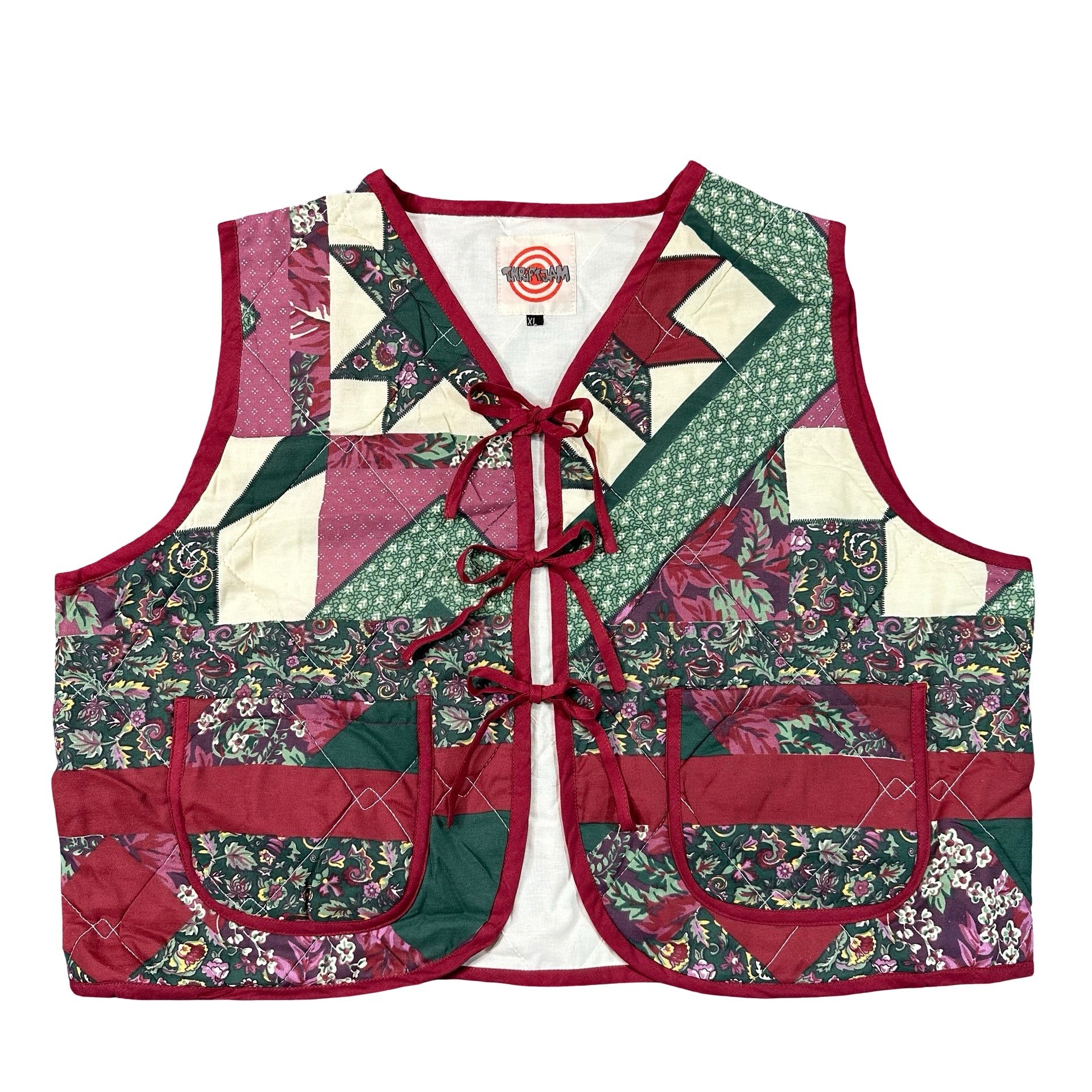 Holly Berry Star XL quilted vest rework, front