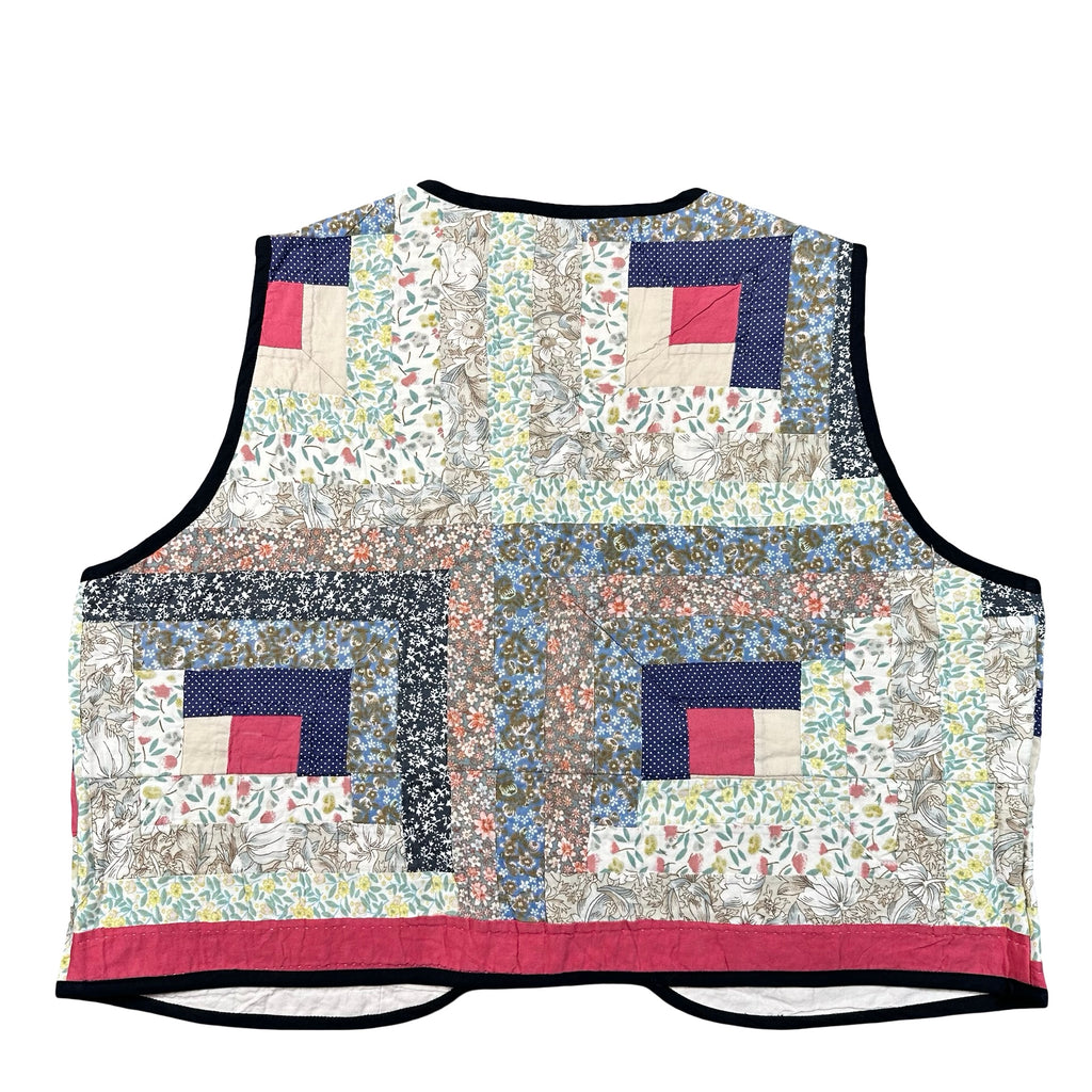 Wildflower Log Cabin XL quilted vest rework, back