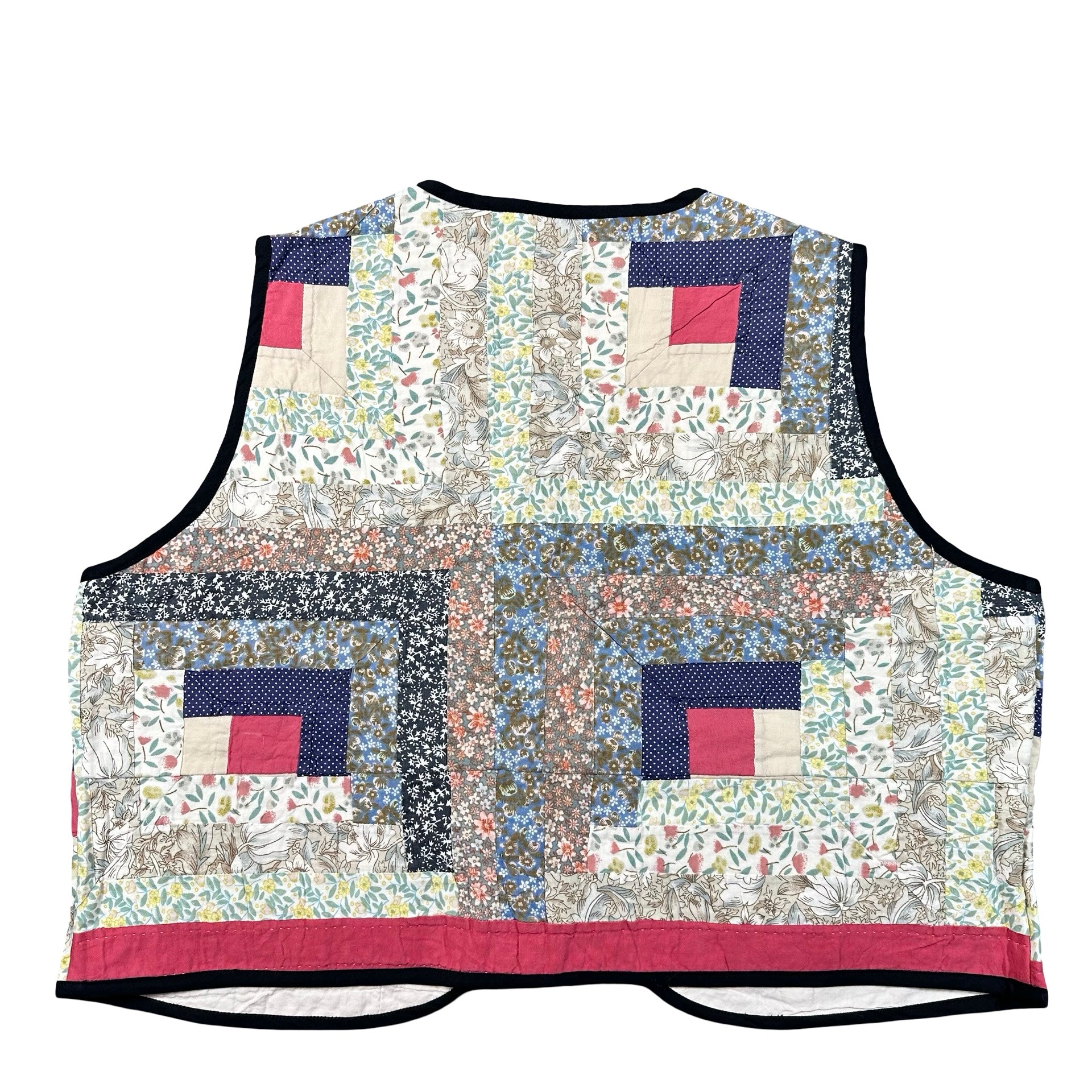 Wildflower Log Cabin XL quilted vest rework, back