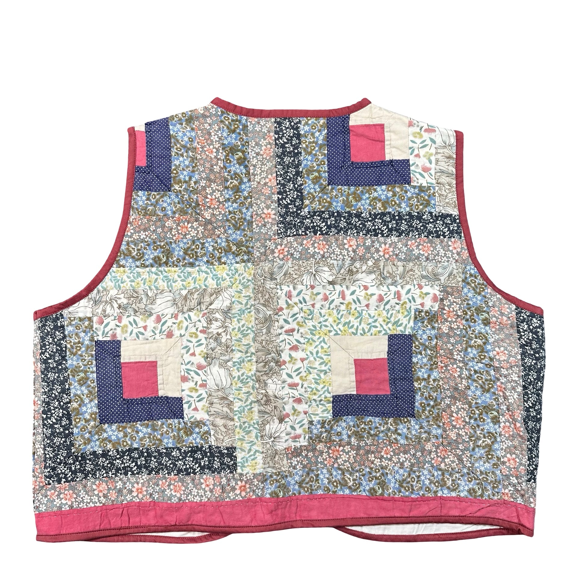 Rosebud Log Cabin XL quilted vest rework, back