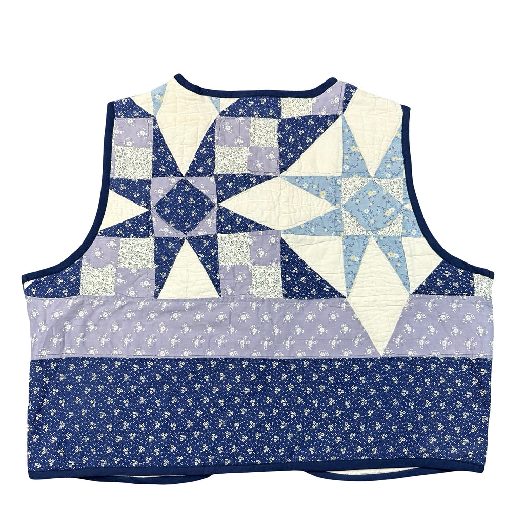 Periwinkle Pinwheel XL quilted vest rework, back
