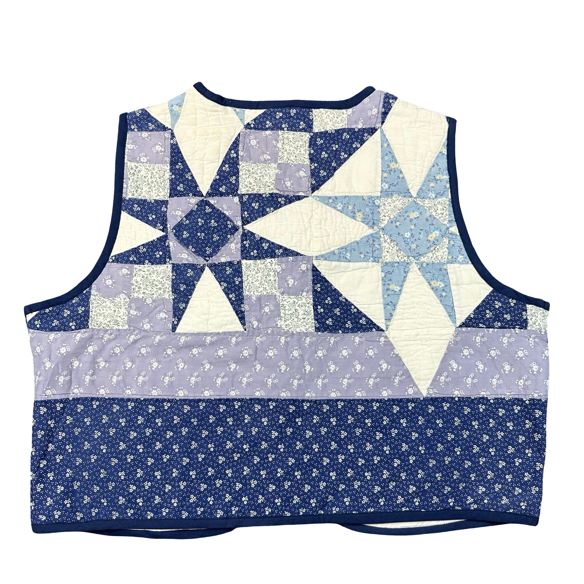 Periwinkle Pinwheel XL quilted vest rework, back