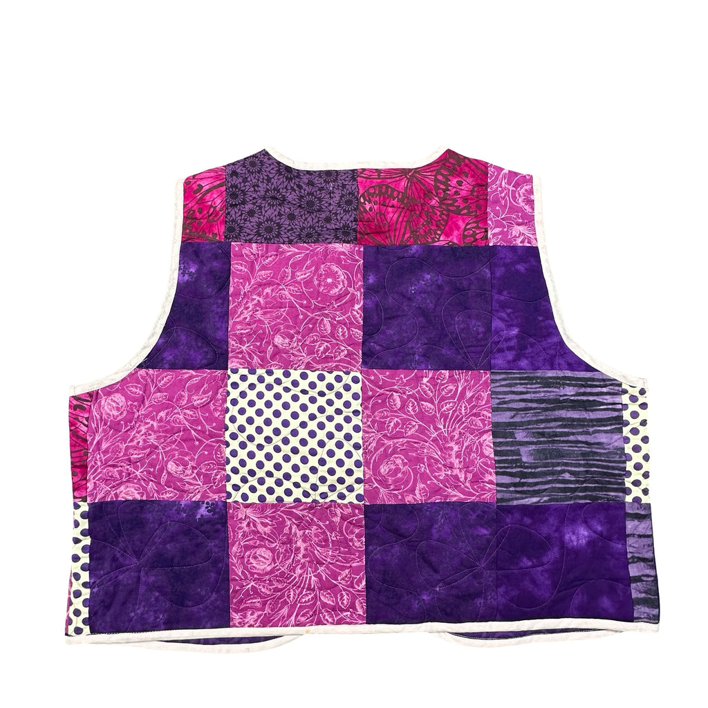 Purple Batik Patchwork XL quilted vest rework, back