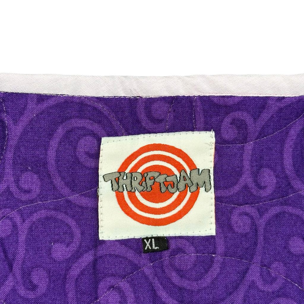 Purple Batik Patchwork XL quilted vest rework, ThriftJam size XL label