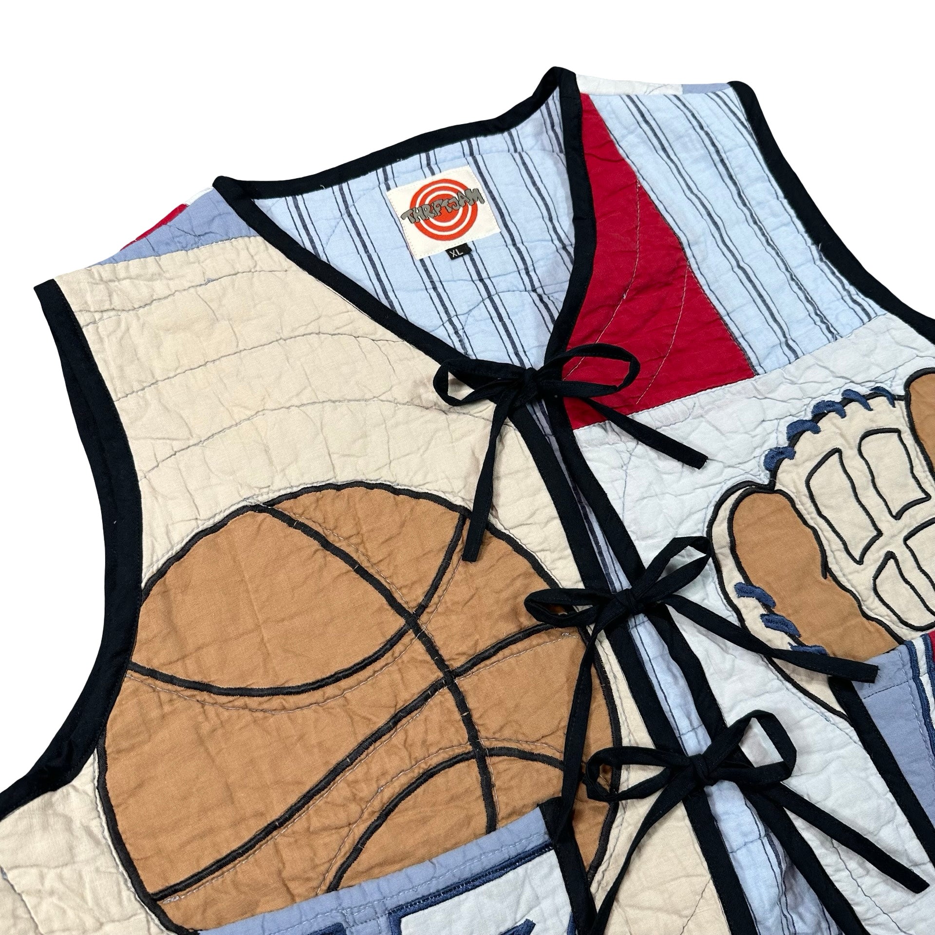 All Star Sports XL quilted vest rework, front tie closures