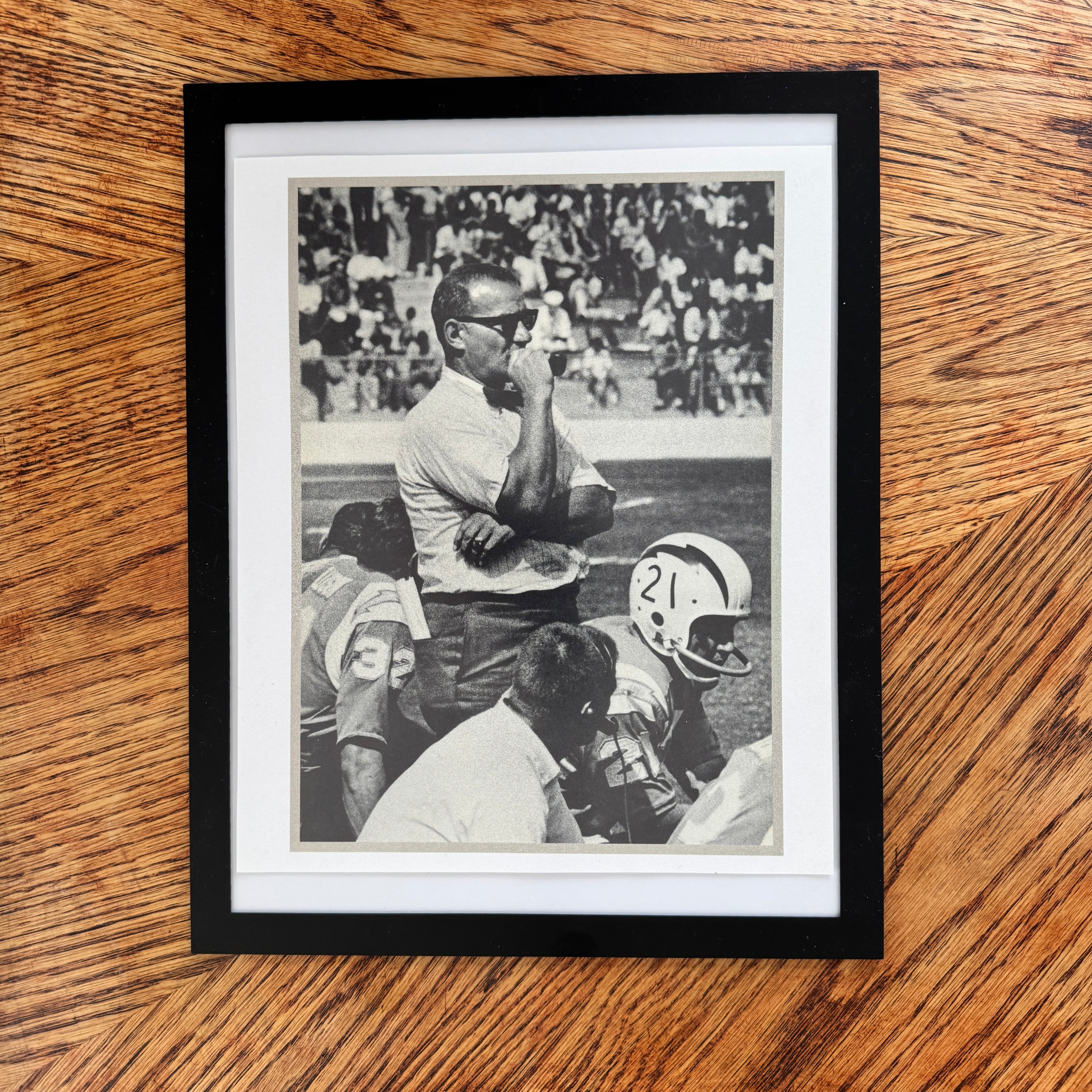 Vintage Football Coach Sideline Black and White Photo Print - detail view
