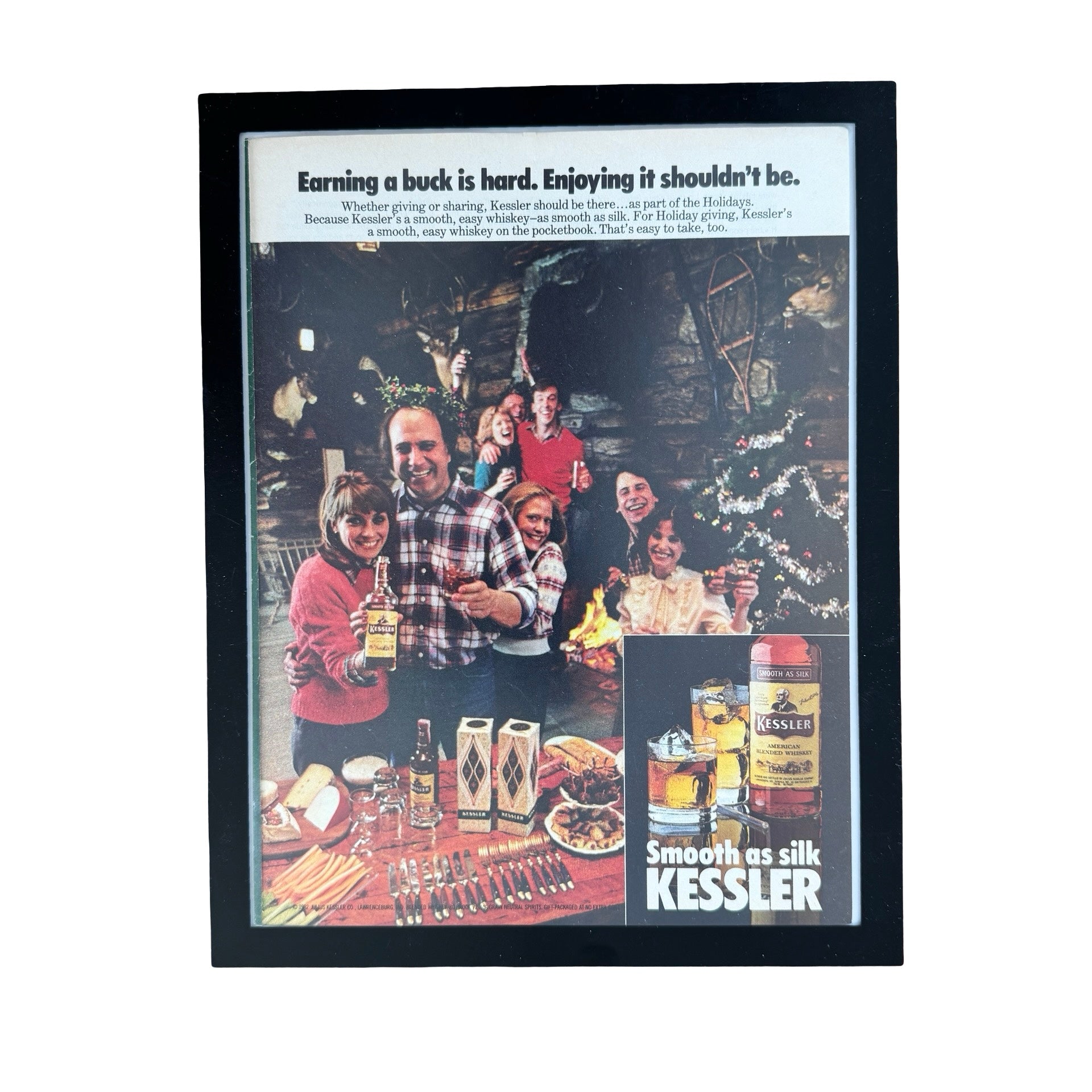 Kessler Whiskey Smooth As Silk Vintage 1982 Holiday Liquor Ad Print