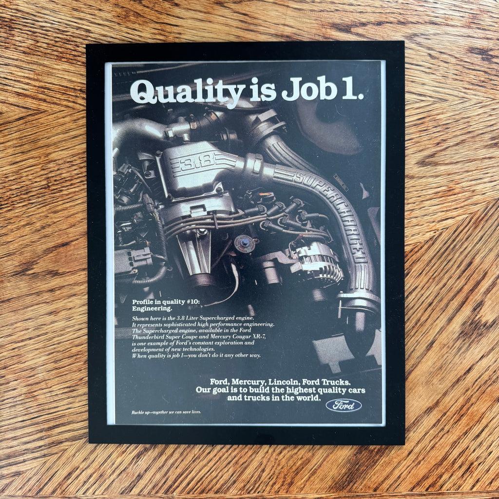 Ford Quality Is Job 1 Supercharged Engine Vintage Car Ad Print - detail view