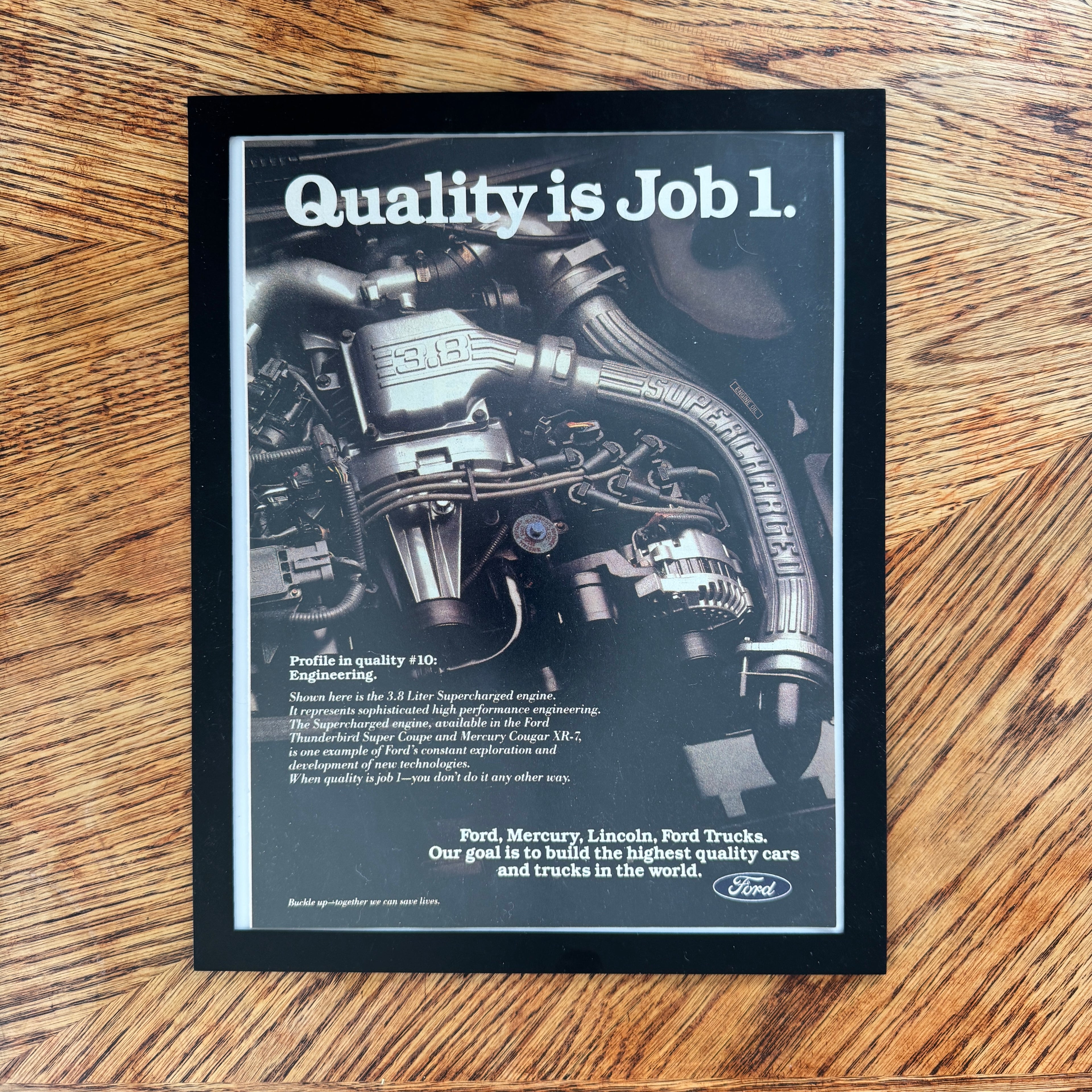Ford Quality Is Job 1 Supercharged Engine Vintage Car Ad Print - detail view