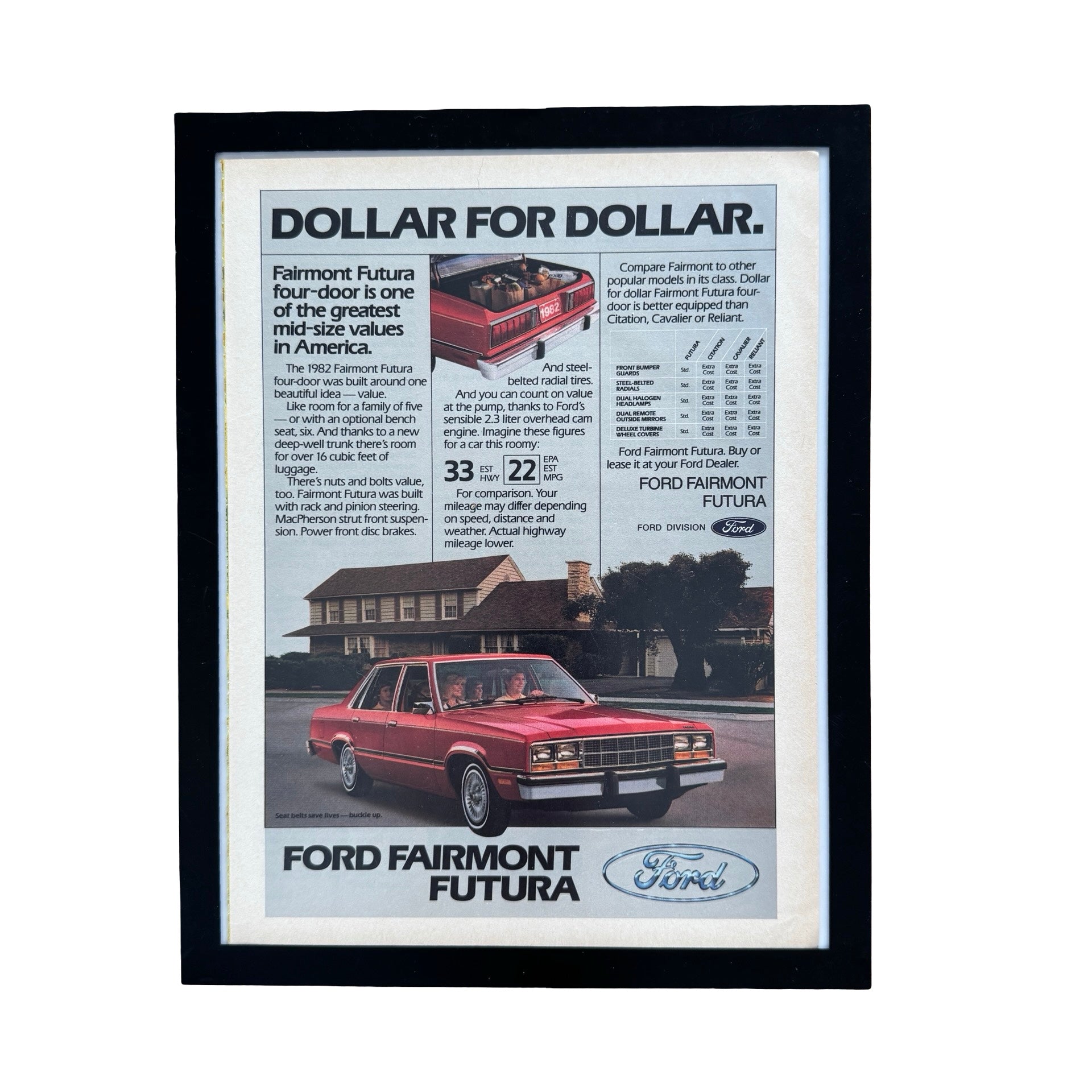 Ford Fairmont Futura Dollar for Dollar Vintage 1982 Car Ad Print