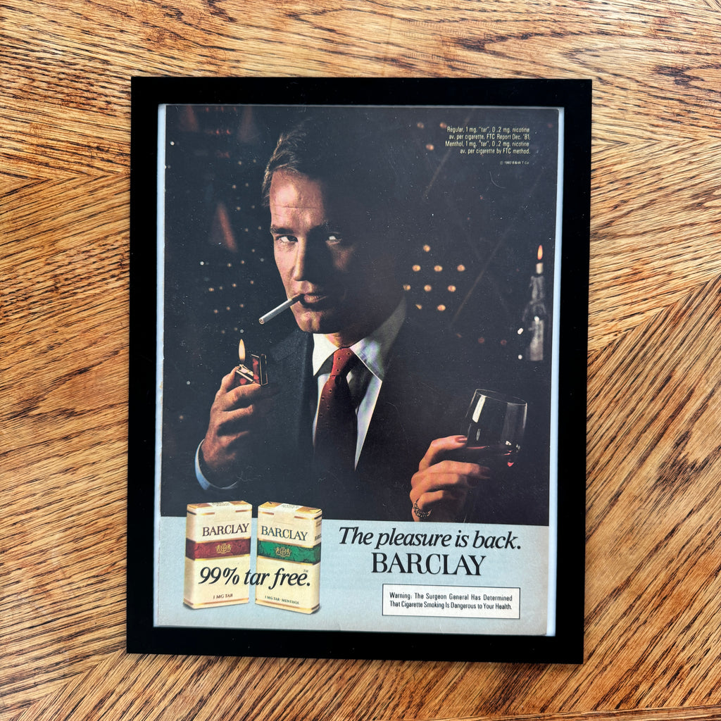 Barclay Cigarettes The Pleasure Is Back Vintage 1982 Cigarette Ad Print - detail view